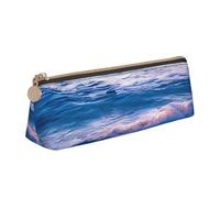 JGHHOUN Astuccio in pelle con stampa di onde sull'oceano e tramonto sulla spiaggia, con cerniera, per studenti e adolescenti