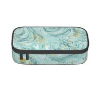 JGHHOUN Azurite Teal e Foil Gold Oil Marble Pattern Print Teenagers Large Storage Pencil Case Studenti Scuola Viaggi Cancelleria Essenziale