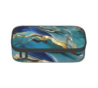 JGHHOUN Azurite Teal e Foil Gold Oil Marble Pattern Print Teenagers Large Storage Pencil Case Studenti Scuola Viaggi Cancelleria Essenziale