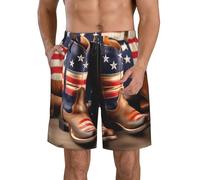 JGHHOUN Bandiera americana con stivali da cowboy stampa pantaloncini da spiaggia da uomo ad asciugatura rapida morbido costume da bagno leggero confortevole vacanze estive, bianco, XL