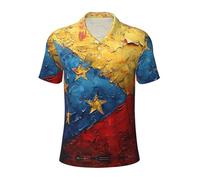 JGHHOUN Bandiera del Venezuela Stampa Polo Versatile Traspirante Confortevole Manica Corta Casual Estate Abbigliamento, Nero , 3XL