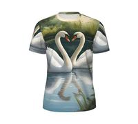JGHHOUN Bella stampa cigni bianchi sul lago maglietta da uomo a maniche corte traspirante leggera estate moda palestra allenamento abbigliamento casual, Nero , S