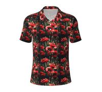 JGHHOUN Bella stampa floreale papavero rosso versatile polo traspirante confortevole manica corta abbigliamento estivo casual, Nero , L