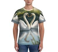 JGHHOUN Bellissimi cigni bianchi sul lago stampa casual estate traspirante palestra camicie uomo allenamento traspirabilità attività intense, Nero , XL