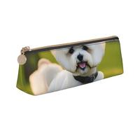 JGHHOUN Bichon Frise Dog on the Grass Print - Astuccio in pelle con cerniera, per studenti e adolescenti