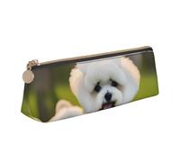 JGHHOUN Bichon Frise Dog on the Grass Print - Astuccio in pelle con cerniera, per studenti e adolescenti