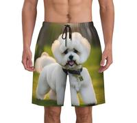 JGHHOUN Bichon Frise Dog On The Grass Print Pantaloncini da uomo ad asciugatura rapida Athletic Summer Swimwear Beach Pool Leggero Traspirante, Nero , S