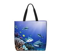 JGHHOUN Borsa a tracolla con squalo che nuota sotto il mare stampa donna uomo extra large borsa a tracolla tote leggera casual ecologica
