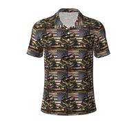 JGHHOUN Camo Bandiere Americane Stampa Versatile Polo Traspirante Confortevole Manica Corta Casual Estate Abbigliamento, Nero , XL