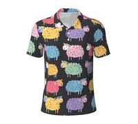JGHHOUN Carino Pecora Colorata Stampa Del Modello Del Fumetto Versatile Polo Traspirante Confortevole Manica Corta Casual, Nero , XXL