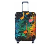 JGHHOUN Copertura per valigie con stampa di note musicali colorate, universale, elastica, accessorio da viaggio per tutti i giorni, Nero , M, Bagaglio a mano