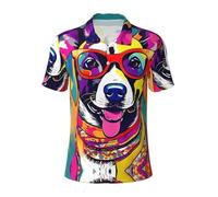 JGHHOUN Divertente stampa cane versatile polo traspirante confortevole manica corta abbigliamento estivo casual, Nero , 4XL