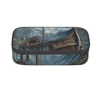 JGHHOUN Grande astuccio per matite con stampa di una vecchia barca vichinga, per adolescenti, studenti, scuola, viaggi, cancelleria essenziale
