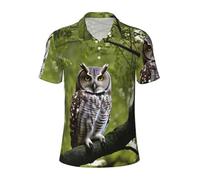 JGHHOUN Gufo Albero Rami Stampa Versatile Polo Traspirante Confortevole Manica Corta Casual Estate Abbigliamento, Nero , L