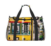JGHHOUN Lisbon Tram Print Versatile Borsa a mano leggera Tote Pieghevole Viaggio Borse a tracolla Campeggio Pesca