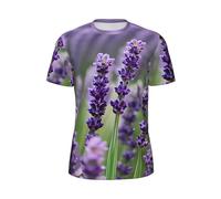 JGHHOUN Maglietta da uomo a maniche corte con stampa floreale viola lavanda floreale traspirante leggera estate moda palestra allenamento abbigliamento casual, Nero , 5XL