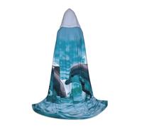 JGHHOUN Mantello con cappuccio per adulti con stampa delfini nel mare, mantello per cosplay, carnevale, eventi, attività all'aperto, viaggi, famiglia