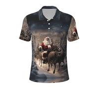 JGHHOUN Merry Christmas Print Versatile Polo Traspirante Confortevole Manica Corta Casual Estate Abbigliamento, Nero , XXL