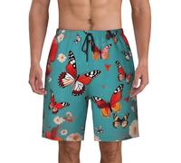 JGHHOUN Pantaloncini da uomo con stampa di farfalle volanti tra fiori ad asciugatura rapida, abbigliamento da bagno estivo atletico da spiaggia piscina leggero traspirante, Nero , 3XL