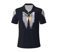 JGHHOUN Polo versatile con stampa di ali d'angelo, traspirante, confortevole, a maniche corte, abbigliamento estivo casual, Nero , L