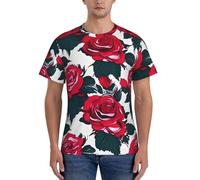 JGHHOUN Rose Flower Stampa Immagine Floreale Casual Estate Traspirante Palestra Camicie Uomo Allenamento Traspirabilità Attività Intense, Nero , L
