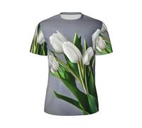 JGHHOUN T-shirt da uomo a maniche corte con stampa di tulipani bianchi, traspirante, leggera, estiva, alla moda, palestra, allenamento, abbigliamento casual, Nero , 5XL