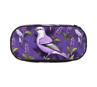 JGHHOUN Uccello in Viola Lavanda Fiori Floreali Stampa Astuccio Spazioso Penna Sacchetto Cerniera Alta Capacità Trucco Strumenti Forniture per Ufficio