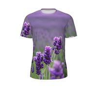 JGHHOUN Viola lavanda fiori colorati stampa uomo manica corta t-shirt traspirante leggera estate moda palestra allenamento abbigliamento casual, Nero , 5XL