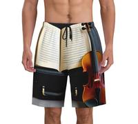 JGHHOUN Violino e libro stampa pantaloncini da uomo ad asciugatura rapida atletico estivo costumi da bagno spiaggia piscina leggeri traspiranti, Nero , 3XL