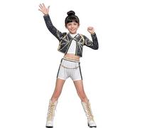 JGJOAIJ Costume da cacciatore di demoni, per ragazze, set completo per Halloween, cosplay, feste, carnevale, Rumi Mira Zoey, per giochi di ruolo, per bambini (nero, 8-9 anni)