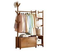 JGJSQYY Appendiabiti in bambù e Noce, Appendiabiti Indipendente con 4 Ripiani e Doppio cassetto portaoggetti, Appendiabiti Multifunzionale per Camera da Letto, Scarpe e scatole