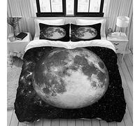 JGTQ Set Lenzuola Matrimoniale 220x240cm Luna in bianco e nero e cielo stellato Copripiumino Super Soft Set di Biancheria da Letto con Chiusura A Cerniera E 2 Federa