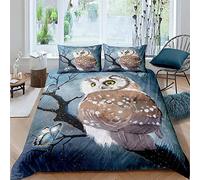 JGTQ Set Lenzuola Matrimoniale 240x260cm Gufo dei cartoni animati 3D Stampa Copripiumino e 2 Federe,Adatto e Bambini Adulti,con Cerniera Nascosta Microfibra