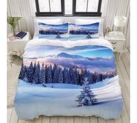 JGTQ Set Lenzuola Matrimoniale 240x260cm Paesaggio invernale della foresta di cedri 3D Stampa Copripiumino e 2 Federe,Adatto e Bambini Adulti,con Cerniera Nascosta Microfibra