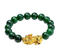 JgYiAngBq Bracciale Feng Shui Pixiu Ricchezza Oro vietnamita Pi Yao Bracciale in cristallo di giada verde secca genuina per la prosperità Chakra Gemma Talismano per soldi Fortuna Felicità