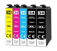 Jhaan 34XL Cartucce d'inchiostro compatibili con Epson 34 XL 34XL Multipack compatibile con Epson Workforce Pro WF-3720DWF WF-3725DWF WF-3720 WF-3725 WF3725 WF3720 WF 3725 (confezione da 5)
