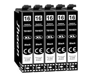 Jhaan Cartucce 16XL Multipack Compatibile con Epson 16 XL WF 2510 WF 2630 | Compatibile con Epson WorkForce WF-2510 WF-2630 WF-2530 WF-2750 WF-2010 WF-2520 WF-2540 WF-2650 WF-2660 WF-2760 (5 Nero)