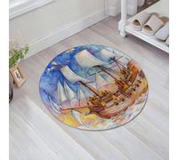 JHAOUNUK Morbido tappeto da bagno, 60 x 60 cm, Galeone spagnolo attraversa l'oceano (colori acquatici su carta), antiscivolo, lavabile, tappetino da bagno assorbente