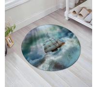 JHAOUNUK Morbido tappeto da bagno, 60 x 60 cm, motivo: nave nel temporale del mare, antiscivolo, lavabile, morbido tappetino da bagno assorbente
