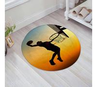 JHAOUNUK Morbido tappeto da bagno, 60 x 60 cm, silhouette di un pallacanestro davanti al cielo, antiscivolo, lavabile, morbido tappetino da bagno assorbente