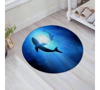 JHAOUNUK Morbido tappeto da bagno, 60 x 60 cm, sotto le onde cerchi due squali bianchi. illustrazione, antiscivolo, lavabile, tappetino da bagno soffice, assorbente, tappetino da bagno