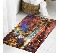JHAOUNUK Morbido tappeto da bagno, 60 x 90 cm, bellissimo paesaggio autunnale con fiori e lago, pittura digitale Illus, antiscivolo, lavabile, morbido tappeto da bagno assorbente