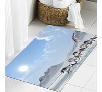 JHAOUNUK Morbido tappeto da bagno, 60 x 90 cm, cavalli, gregge di cavalli selvatici che camminano nella neve di un fresco inverno, antiscivolo, lavabile, morbido tappetino da bagno assorbente