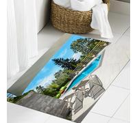 JHAOUNUK Morbido tappeto da bagno, 60 x 90 cm, decorazione per la casa, vista piscina dalla veranda, giorno d'estate, paese, antiscivolo, lavabile, tappetino da bagno soffice, assorbente