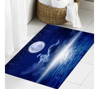 JHAOUNUK Morbido tappeto da bagno, 60 x 90 cm, luna piena nel cielo notturno con stelle cadenti e misteriosamente luminoso, antiscivolo, lavabile, morbido tappetino da bagno assorbente