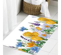 JHAOUNUK Morbido tappeto da bagno, 60 x 90 cm, modello ad acquerello dipinto a mano, con fiori primaverili, colore blu fiordaliso, coccodrillo, antiscivolo, lavabile, tappetino da bagno morbido e