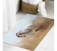 JHAOUNUK Morbido tappeto da bagno, 60 x 90 cm, motivo: cavallo gioca con il cane nella polvere del deserto, antiscivolo, lavabile, morbido tappetino da bagno assorbente