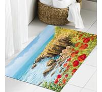 JHAOUNUK Morbido tappeto da bagno, 60 x 90 cm, motivo floreale, paesaggio costiero e papaveri sulle scogliere alto sopra la B, antiscivolo, lavabile, tappetino da bagno soffice, assorbente