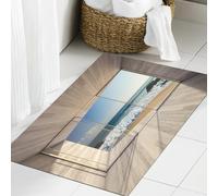 JHAOUNUK Morbido tappeto da bagno, 60 x 90 cm, set da spiaggia, moderno salotto con grande finestra e vista mare, ondulato, antiscivolo, lavabile, morbido tappeto da bagno, assorbente