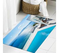 JHAOUNUK Tappetino da bagno ad asciugatura rapida, tappetino assorbente per la casa, fondo antiscivolo in gomma, facile da pulire, tappetino da bagno per doccia, architettura sull'isola di Santorini